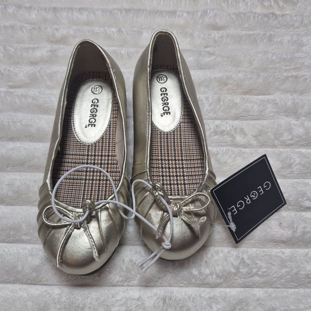 George MSY Julie Pleated Ballet Flats Gold Metallic‎ Girls Size 11.5 NWT